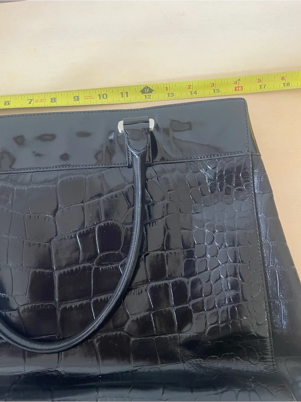 Ann Taylor Factory Black Croc-Embossed Patent leather tote bag